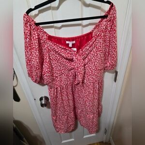 EUC Red Floral Puff Sleeve Dress with Tie Front